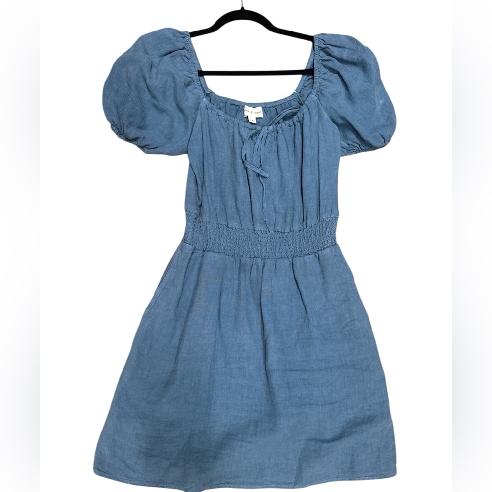 Cloth & Stone blue puff sleeve dress with pockets small